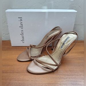 Vintage Charles David slingbacks Made In Spain strappy heels neutral bronze